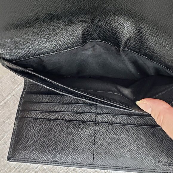 Coach Slim Trifold Wallet - Charcoal Signature Canvas and Black Leather - Picture 12 of 15